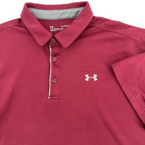Under Armour Polo Shirt Mens XL Maroon Excellent HeatGear Loose Fit Striped